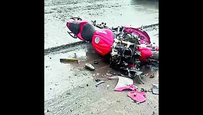 Motorcyclist hits man crossing highway, both die