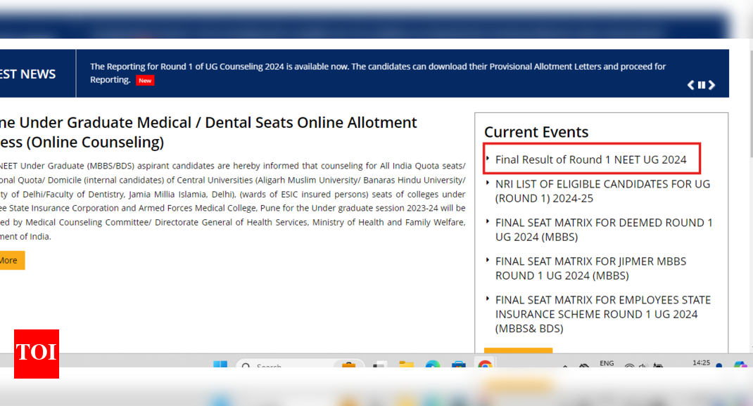 NEET UG counselling round 1 final seat allotment result out: Check direct link here