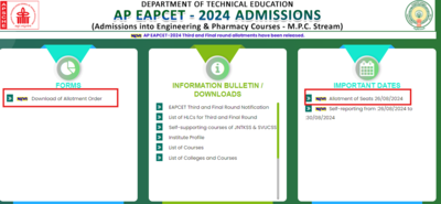 AP EAMCET counselling 2024 third round seat allotment results out at eapcet-sche.aptonline.in: Check direct link here