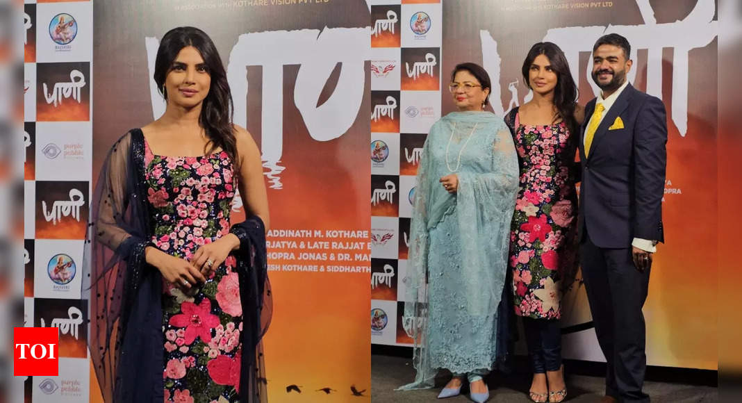 Priyanka Chopra shines at ‘Paani’ screening in Mumbai; accompanied by newlywed brother Siddharth | Hindi Movie News