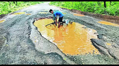 Potholes surface on repaired 40-km road in Jajpur dist after heavy rain