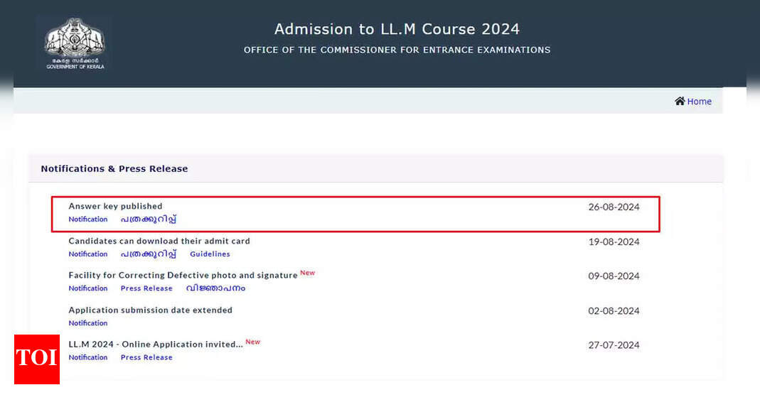 KLEE 2024 LLM Answer Keys Released at cee.kerala.gov.in: Submit Objections by August 28