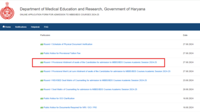 Haryana NEET UG 2024 seat allotment result, merit list out for Round 1: Check direct link here