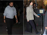 Abhishek, Shweta and Jaya spotted at Mumbai airport