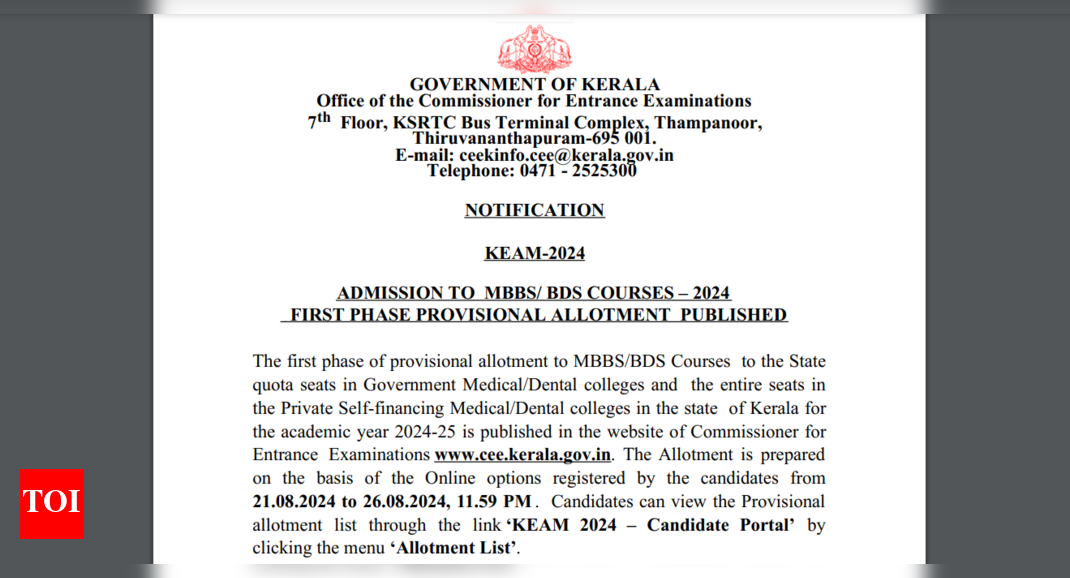 Kerala NEET UG Counselling 2024 Phase 1 provisional allotment result announced for MBBS, BDS: Direct link, steps to check