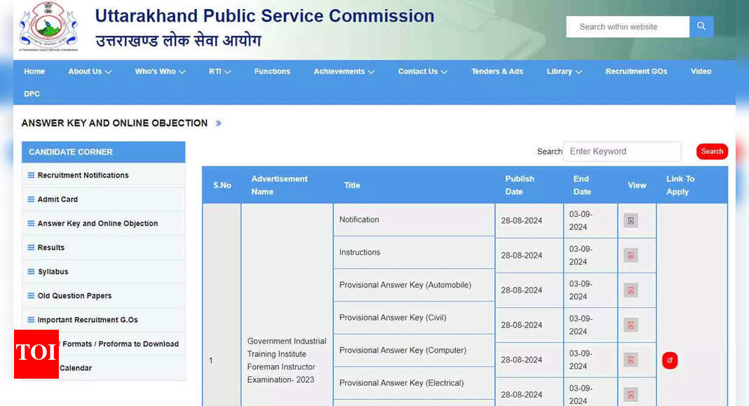 UKPSC Foreman Instructor Exam Answer Key 2024 Released: Check Direct Link Here