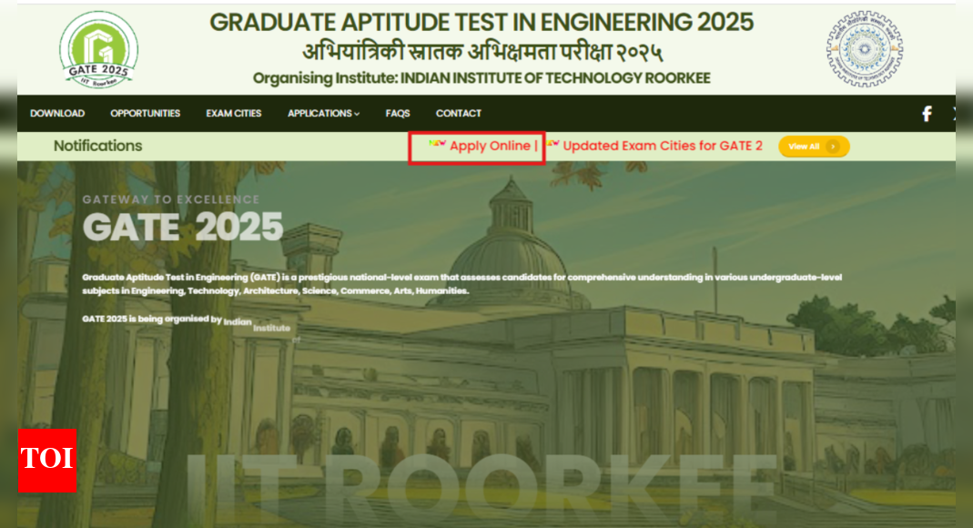 GATE 2025 registration link active at goaps.iitr.ac.in: Check direct link and other details here