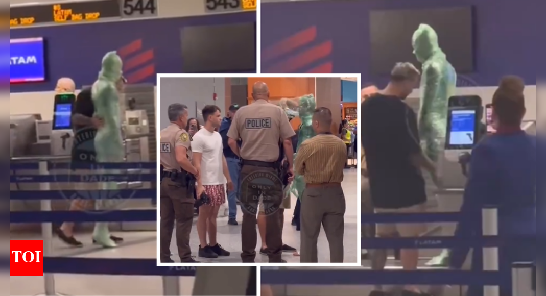Miami Airport bizarre stunt goes viral: Man wrapped in plastic from head to toe tries to check-in as luggage — Watch video