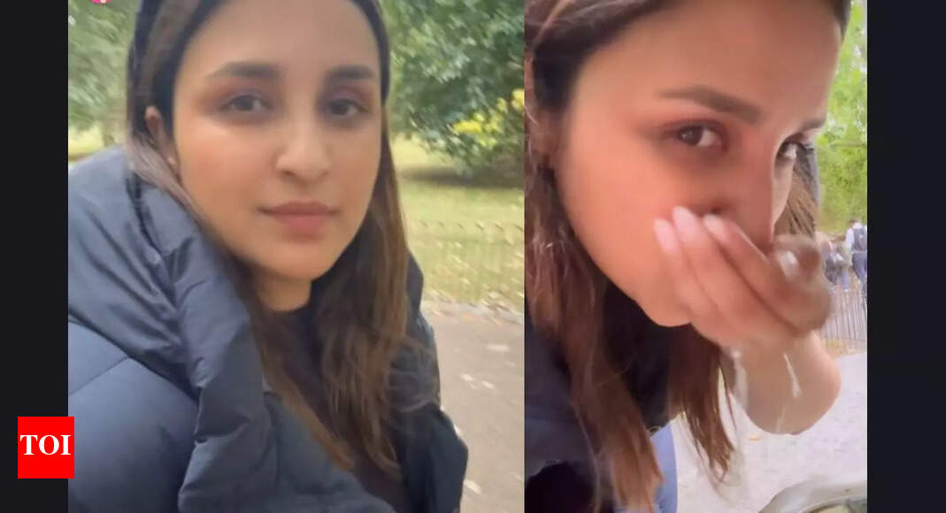 Parineeti Chopra sips water from a fountain