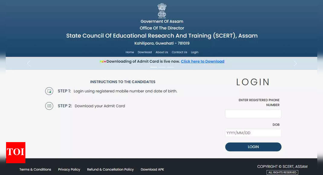 SCERT Assam Releases D.El.Ed Entrance Exam Admit Card 2024: Direct Link