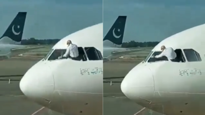 Watch: Pilot leans over, cleans window of aircraft before take off in Pakistan