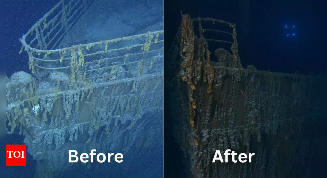 Titanic collapsing! Before and after pics capture ship's slow decay ...