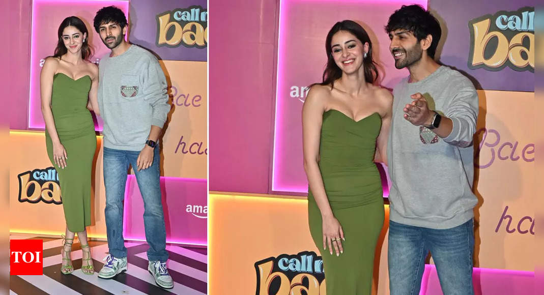 Ananya blushes while posing with Kartik Aaryan