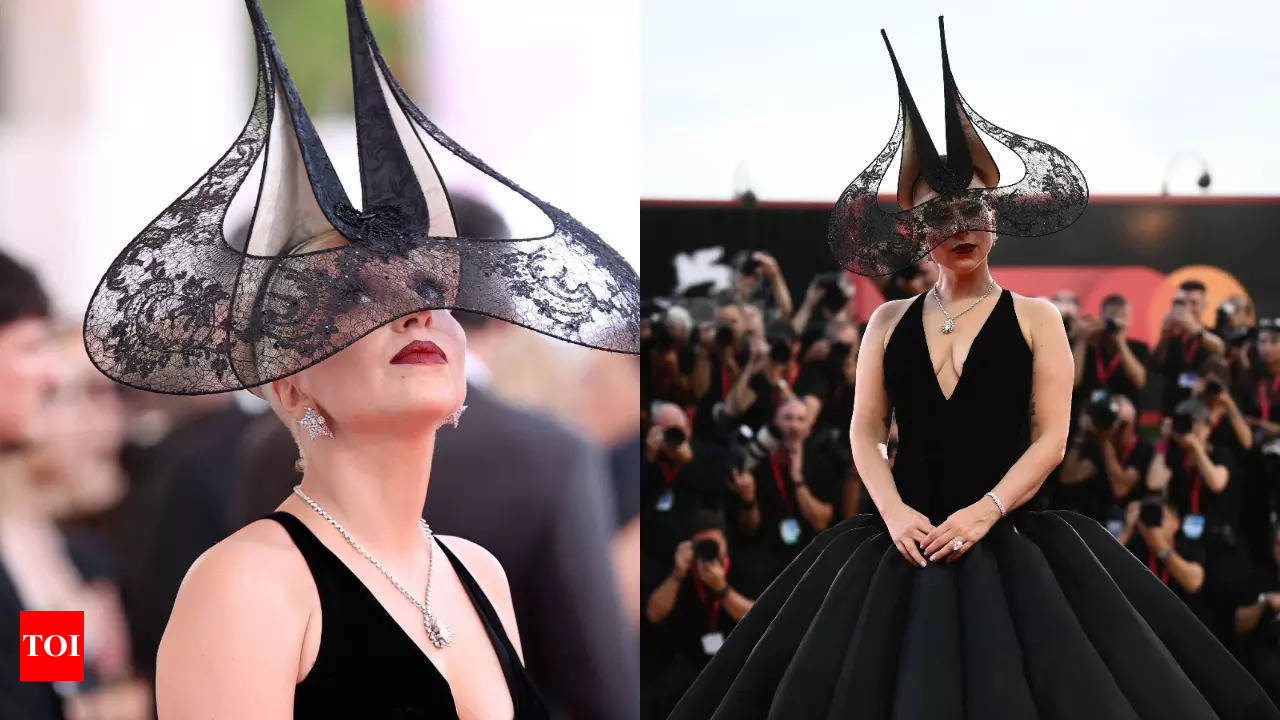 Lady Gaga Dior gown iconic headpiece Lady Gaga carries a Cannes worthy look at Venice Film Festival Times of India