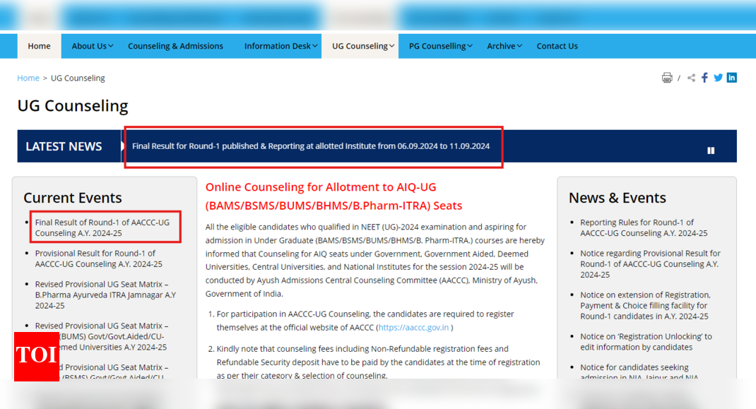 AYUSH NEET UG counselling 2024 round 1 result out: Check direct link ...