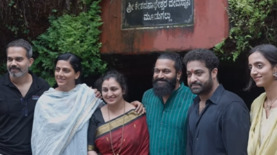 Rishab Shetty along with wife Pragathi, Jr NTR, and Prashanth Neel seek blessings at Keshavanatheshwara Temple