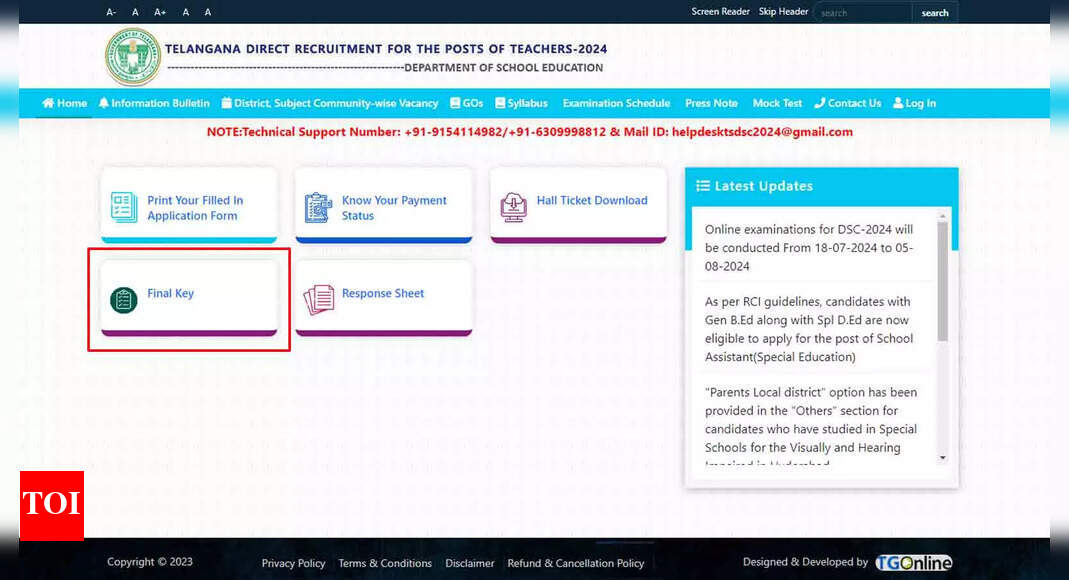 TS DSC final answer key 2024 released at tgdsc.aptonline.in; Check direct link here