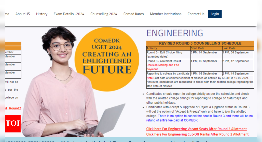 COMEDK Counselling 2024 round 3 seat allotment result released Steps