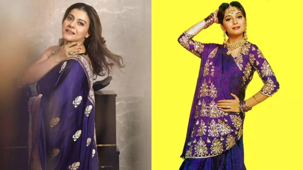 Kajol pays tribute to Madhuri Dixit by recreating her iconic sari look | - Times of India