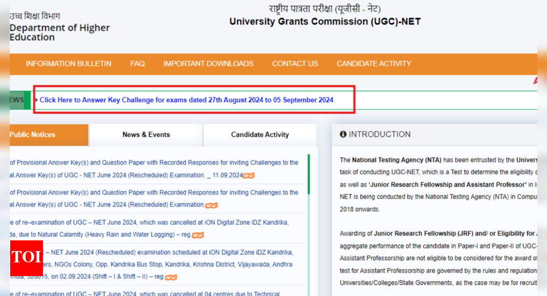UGC NET provisional answer key 2024 released for exams held from August 27 to September 5, check direct link here