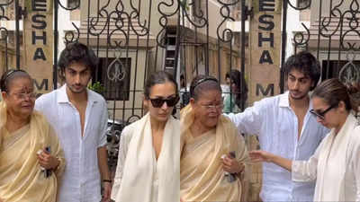 Malaika Arora’s mother Joyce breaks down in tears as the family leaves for Anil Mehta's last rites