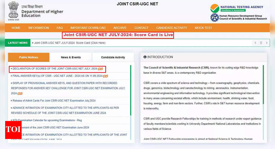 CSIR UGC NET July 2024 Results Released at csirnet.nta.ac.in: Direct Link
