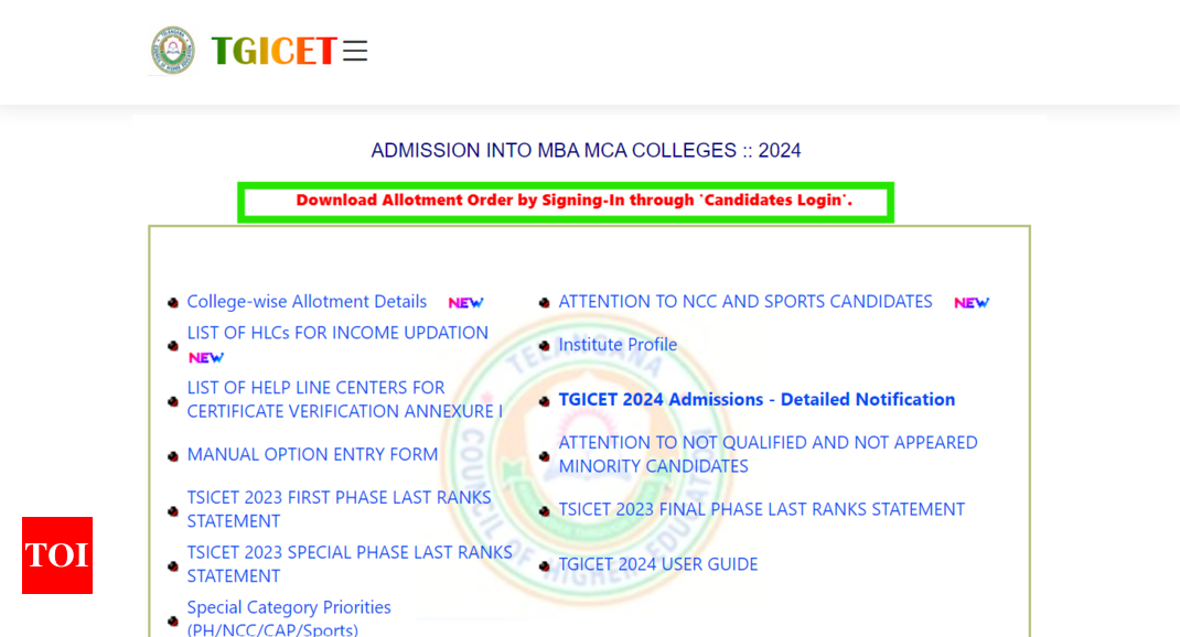 TS ICET 2024 Allotment Result Declared At Tgicet.nic.in: Direct Link ...