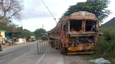 30 injured after a truck with cement load rams into an RTC bus in Annamayya district