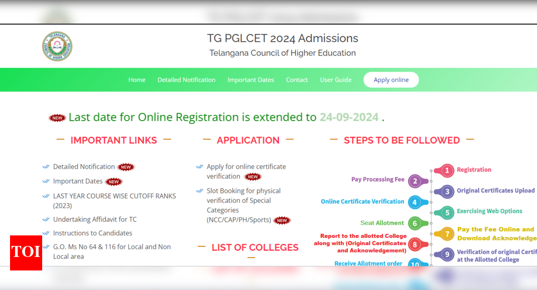 TS PGLCET 2024 counselling registration deadline extended till September 24: Direct link to apply here