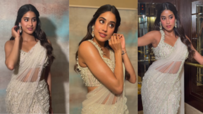 Janhvi Kapoor looks like a vision in white in this beaded custom sari gown