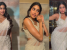 Janhvi Kapoor looks like a vision in white in this beaded custom sari gown