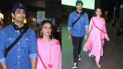 Newlyweds Aditi Rao Hydari and Siddharth's minimalist airport look