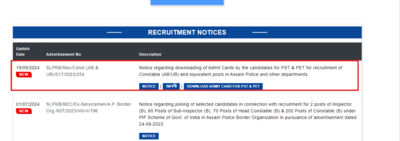 SLPRB Assam Police Constable admit card 2024 for PET/PST out: Check direct link here