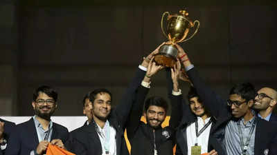 Chess heroes D Gukesh, R Praggnanandhaa, R Vaishali, and Srinath Narayanan feted on their return after the Olympiad gold