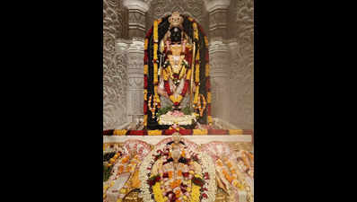 Lord Ram Lalla adorned with Aipan art decorated ‘shubhvastram’