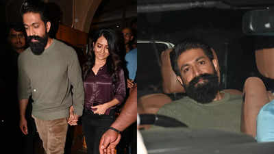 Yash holds wife Radhika Pandit's hand as they head out for a dinner date night in Mumbai - Pics Inside