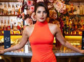 Priyanka stuns in a tangerine-ruched dress