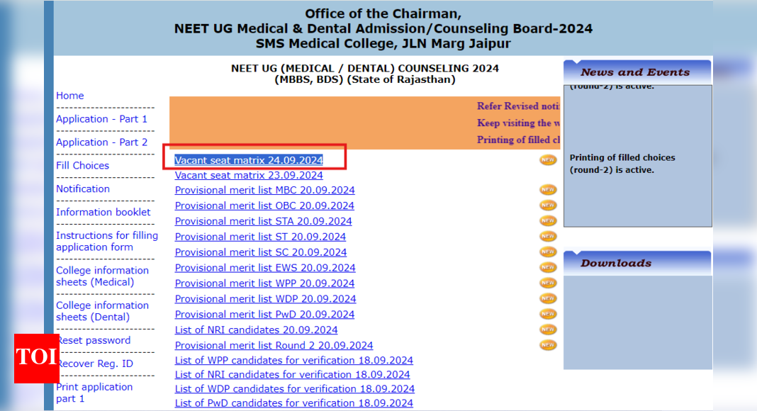 Rajasthan NEET UG Round 2 Seat Matrix Released
