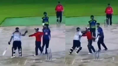 Watch: Cricketers come to blows mid-pitch, bats used as swords!