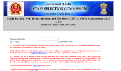 SSC MTS admit card released for Southern, KKR regions: Direct links here