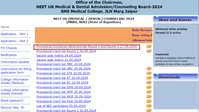 राजस्थान NEET UG काउंसलिंग 2024: राउंड 1 और 2 के लिए संयुक्त अनंतिम आवंटन सूची जारी, सीधे लिंक यहां देखें