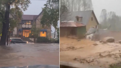 Vila histórica da Carolina do Norte submersa após o furacão Helene trazer fortes chuvas