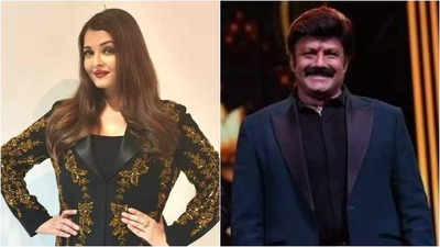 Aishwarya Rai Bachchan touches Nandamuri Balakrishna's feet as a sign of respect, the Telugu star blesses her