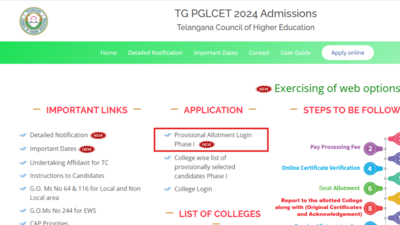 TS PGLCET 2024 phase 1 provisional seat allotment result declared: Check direct link here – Times of India