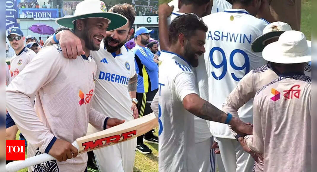 Gesture of Sportsmanship! Virat Kohli gifts bat to Shakib Al Hasan ...