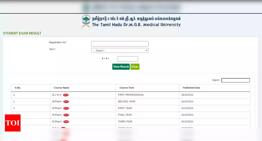 Dr. MGR Medical University result 2024 released for various programmes at tnmgrmu.ac.in: Direct link here