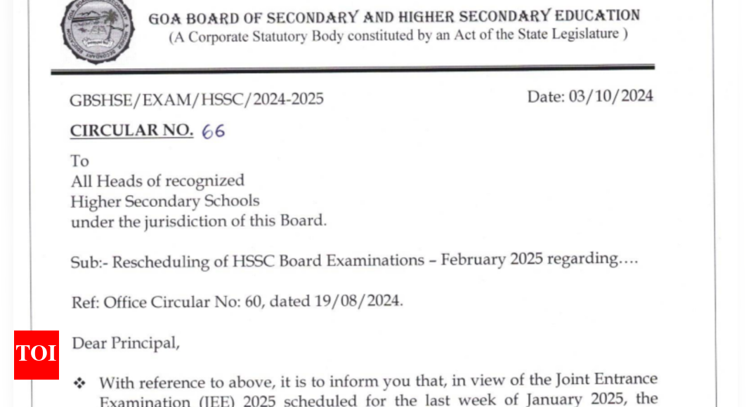 Goa HSSC Board exam date 2025 postponed to avoid clash with JEE Main January exams, check official notice here