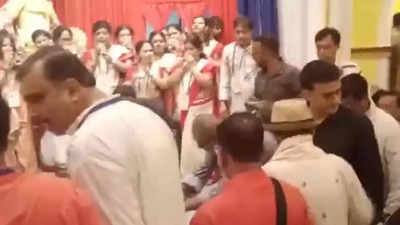 Former India skipper Sourav Ganguly offers prayers at Durga Puja pandal in Howrah