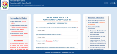 JNVST 2025 Class 6 registration last date to register today: Check apply online link to register now – Times of India
