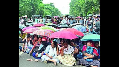 Protest demanding cancellation of online exams for govt posts